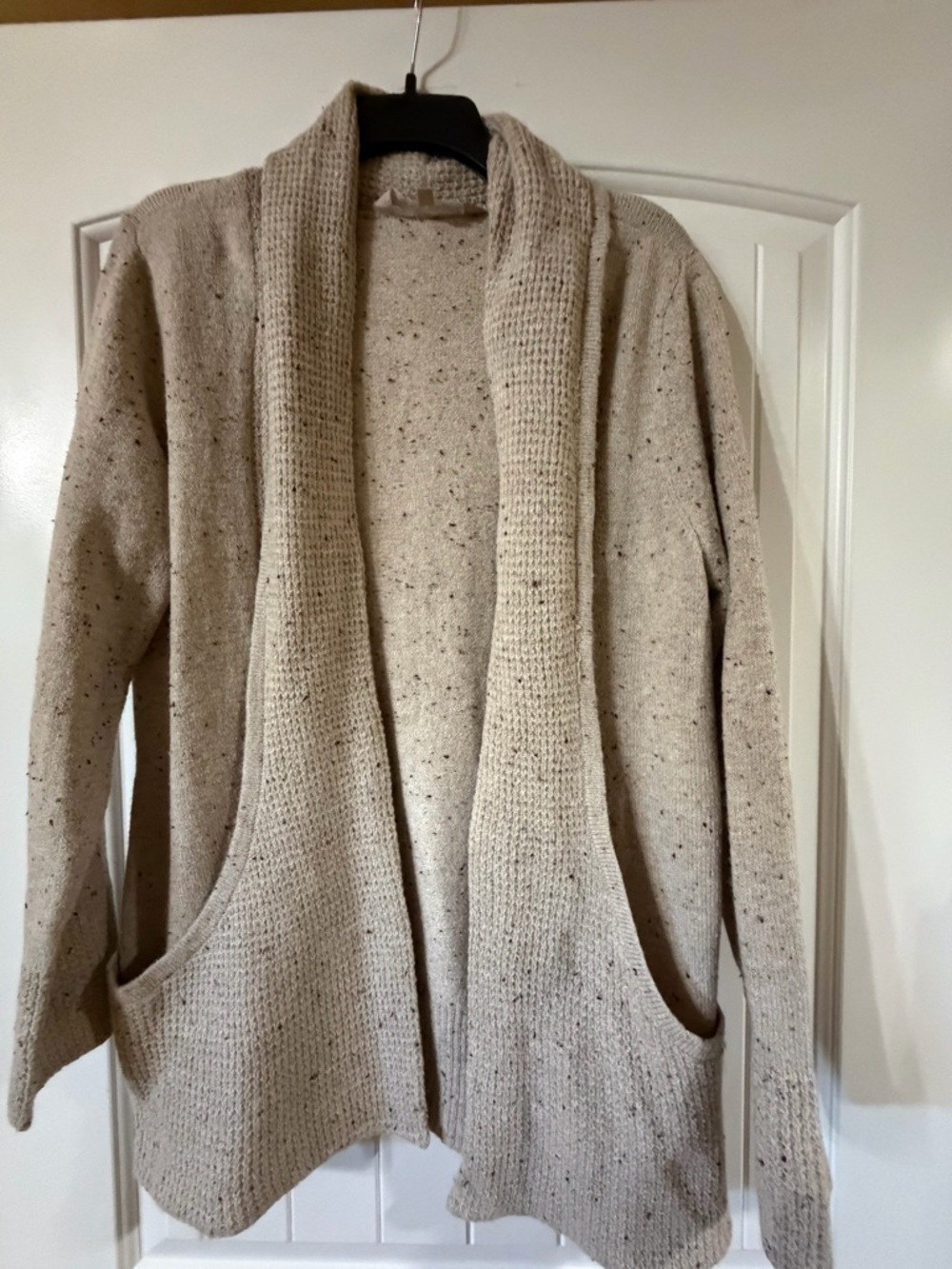 Open-Front Shawl Collar Cardigan Sweater - Oatmeal Speckle